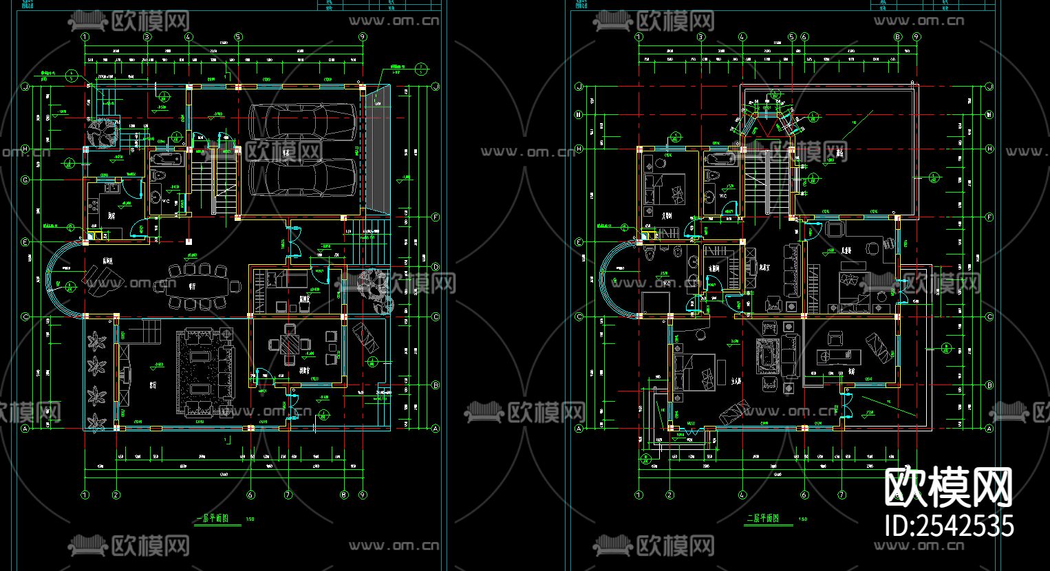 别墅cad施工图下载（渲染图1）