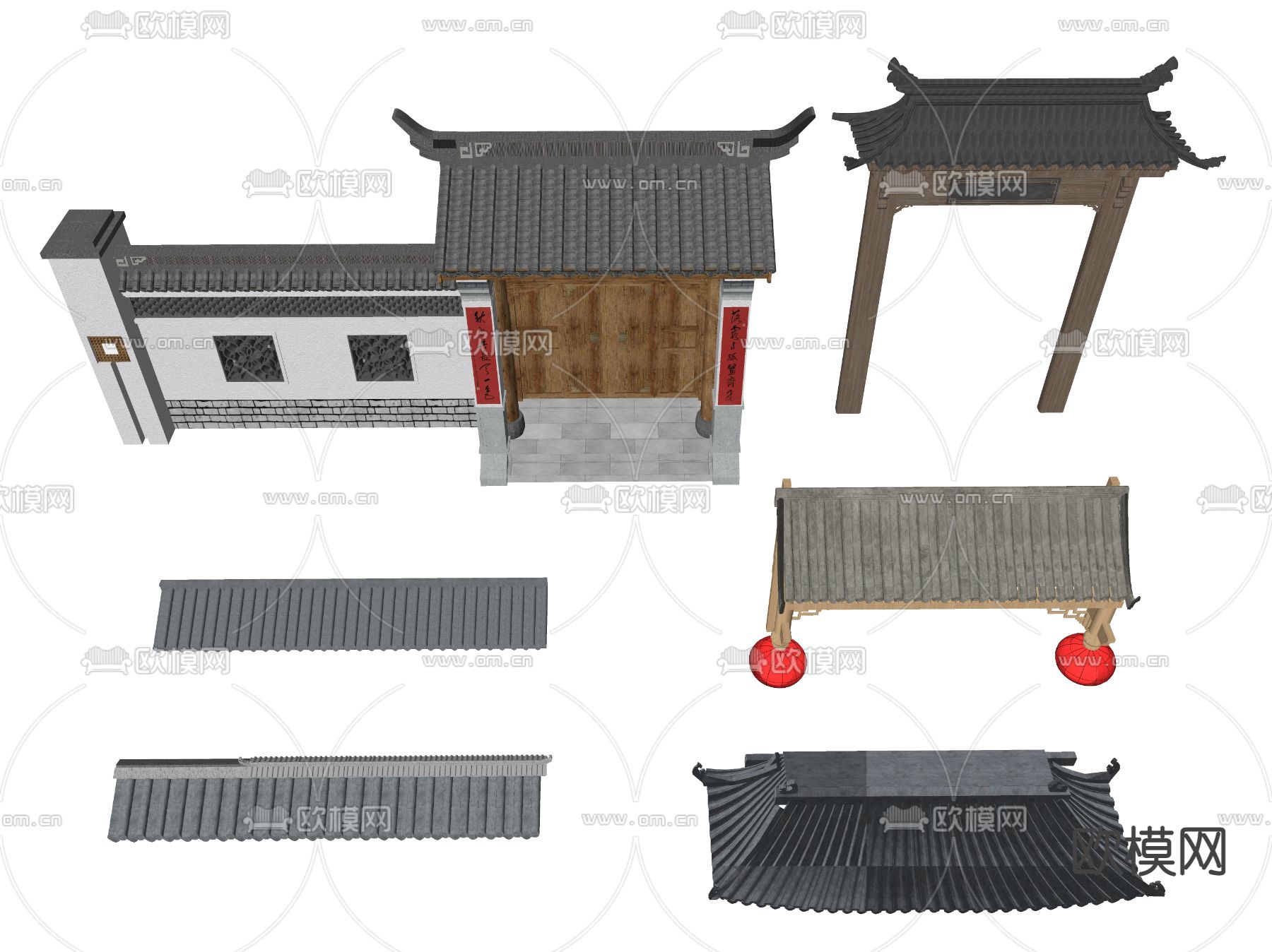 中式屋顶 屋檐 琉璃瓦 屋脊 瓦片 披檐 景观围墙 庭院门su模型下载_ID13051996_sketchup模型下载-欧模网