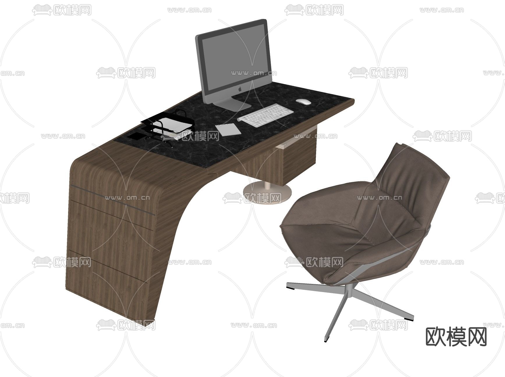 现代办公桌椅班台su模型下载（渲染图2）
