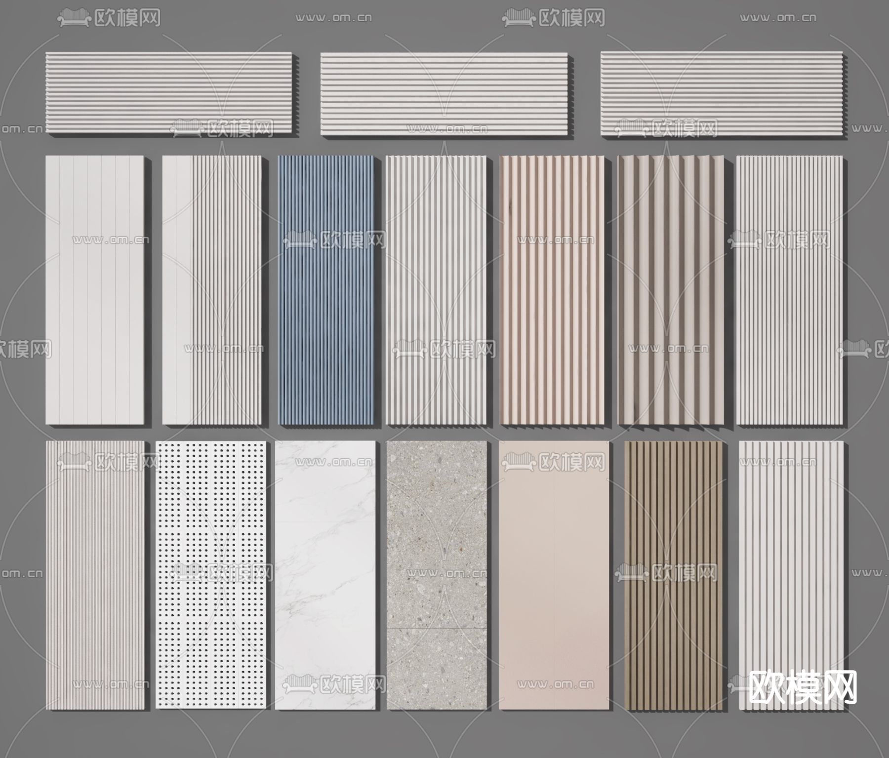 波浪板 长城板 护墙板3d模型下载