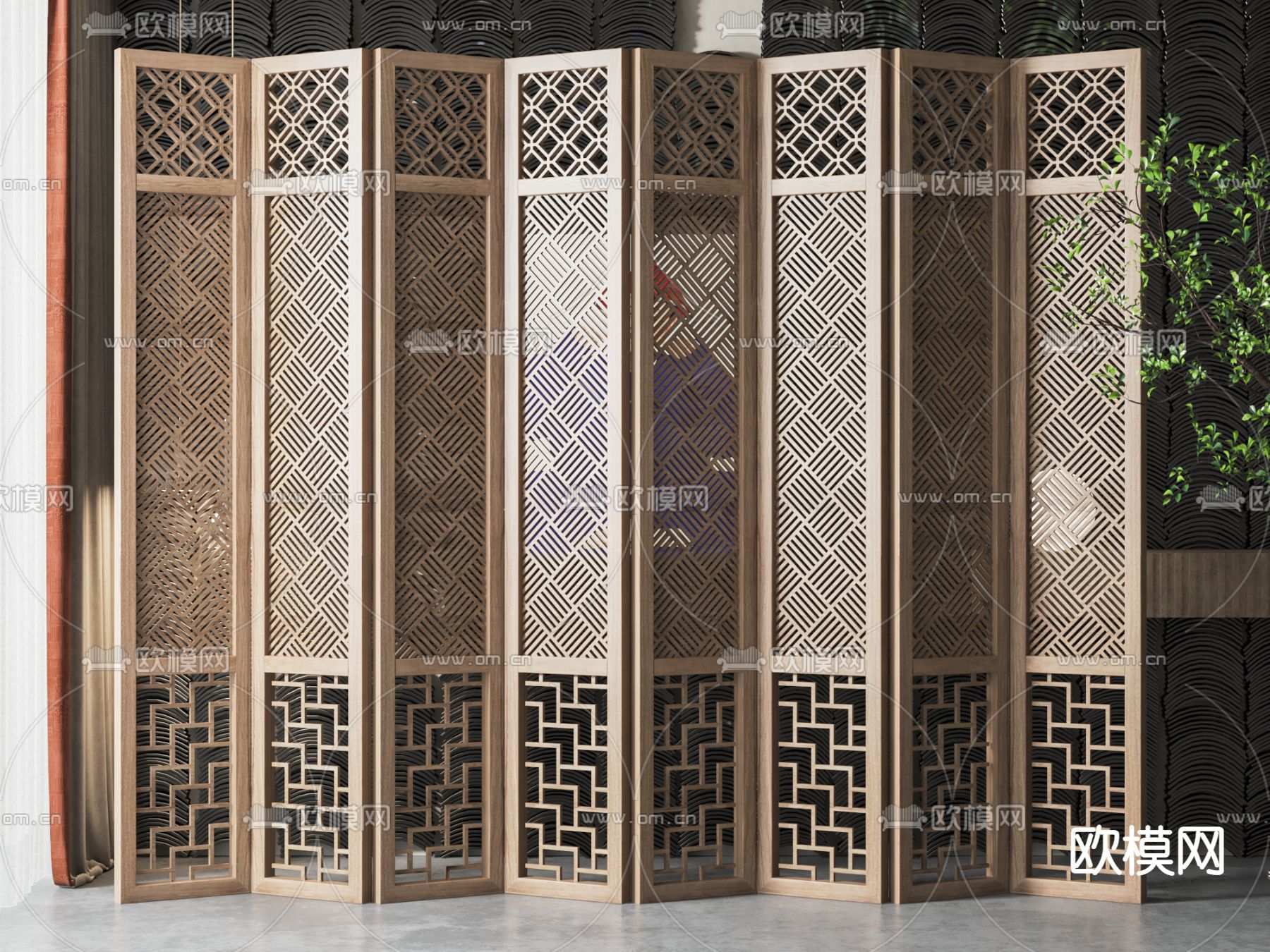 新中式隔断 花格屏风3d模型下载