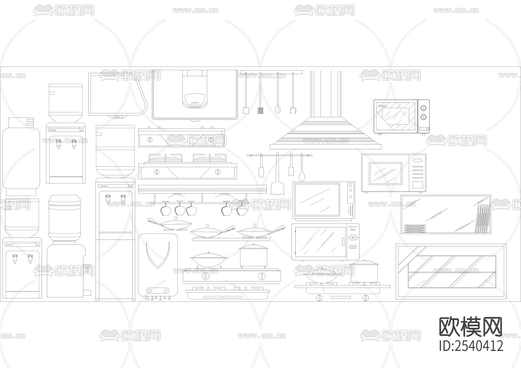 整体橱柜（厨柜）cad图库下载（渲染图4）