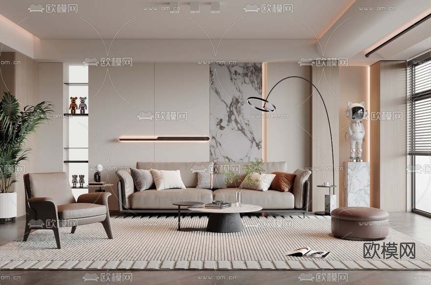 现代客厅3d模型下载