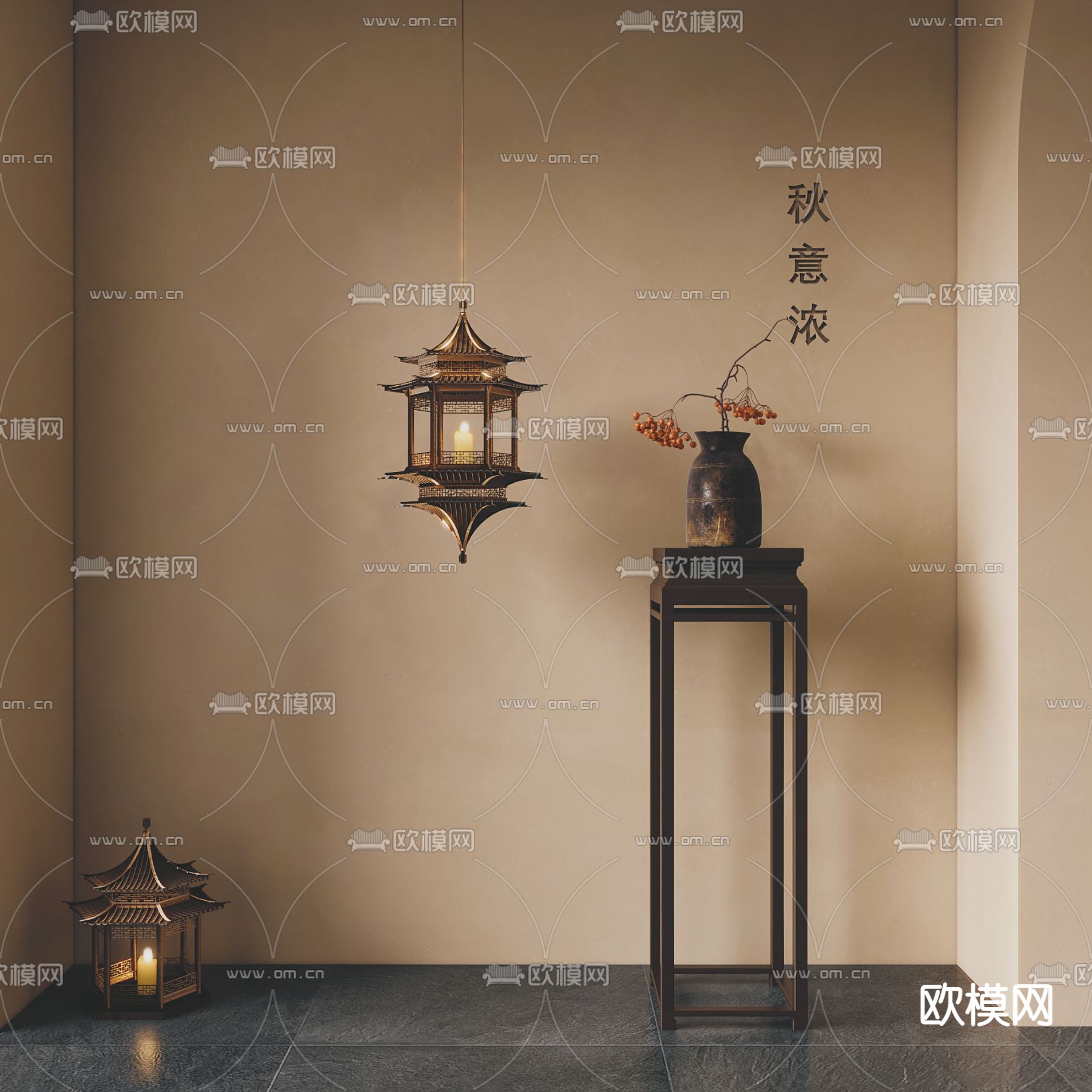 新中式吊灯 花艺 花瓶3d模型下载