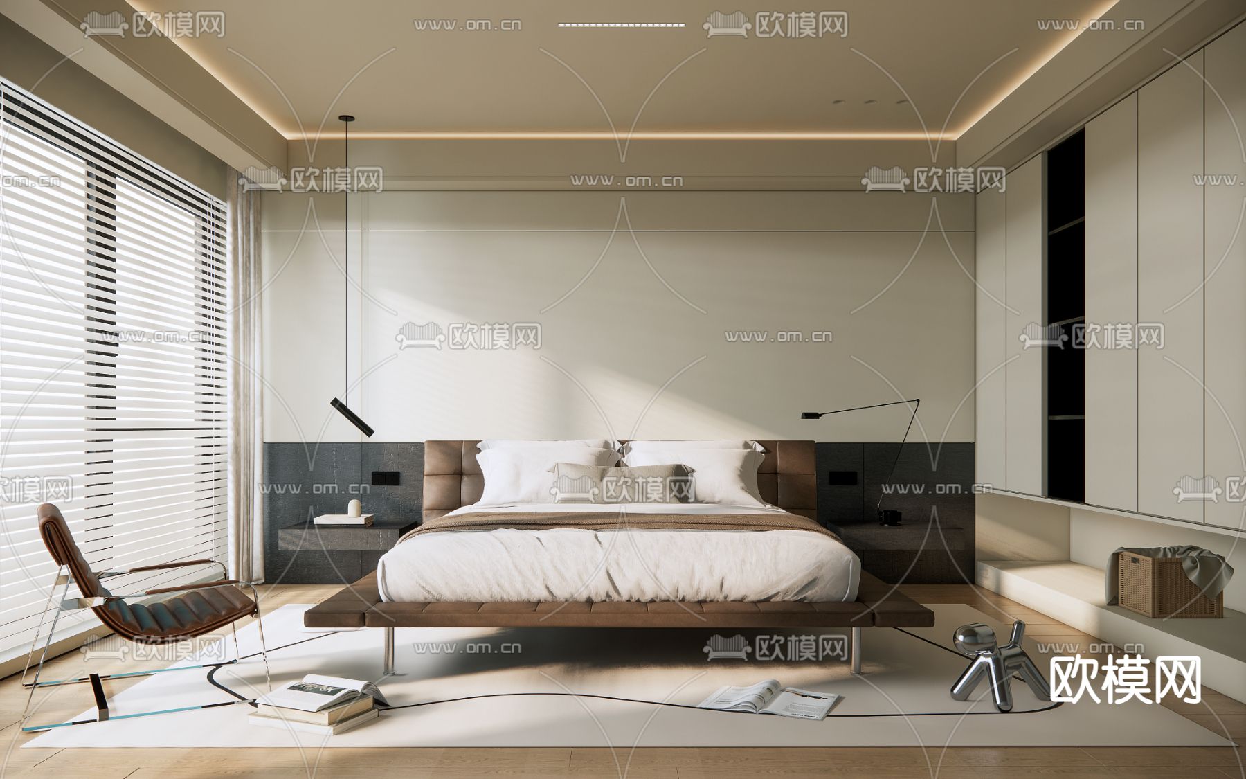 奶油风卧室 主卧3d模型下载