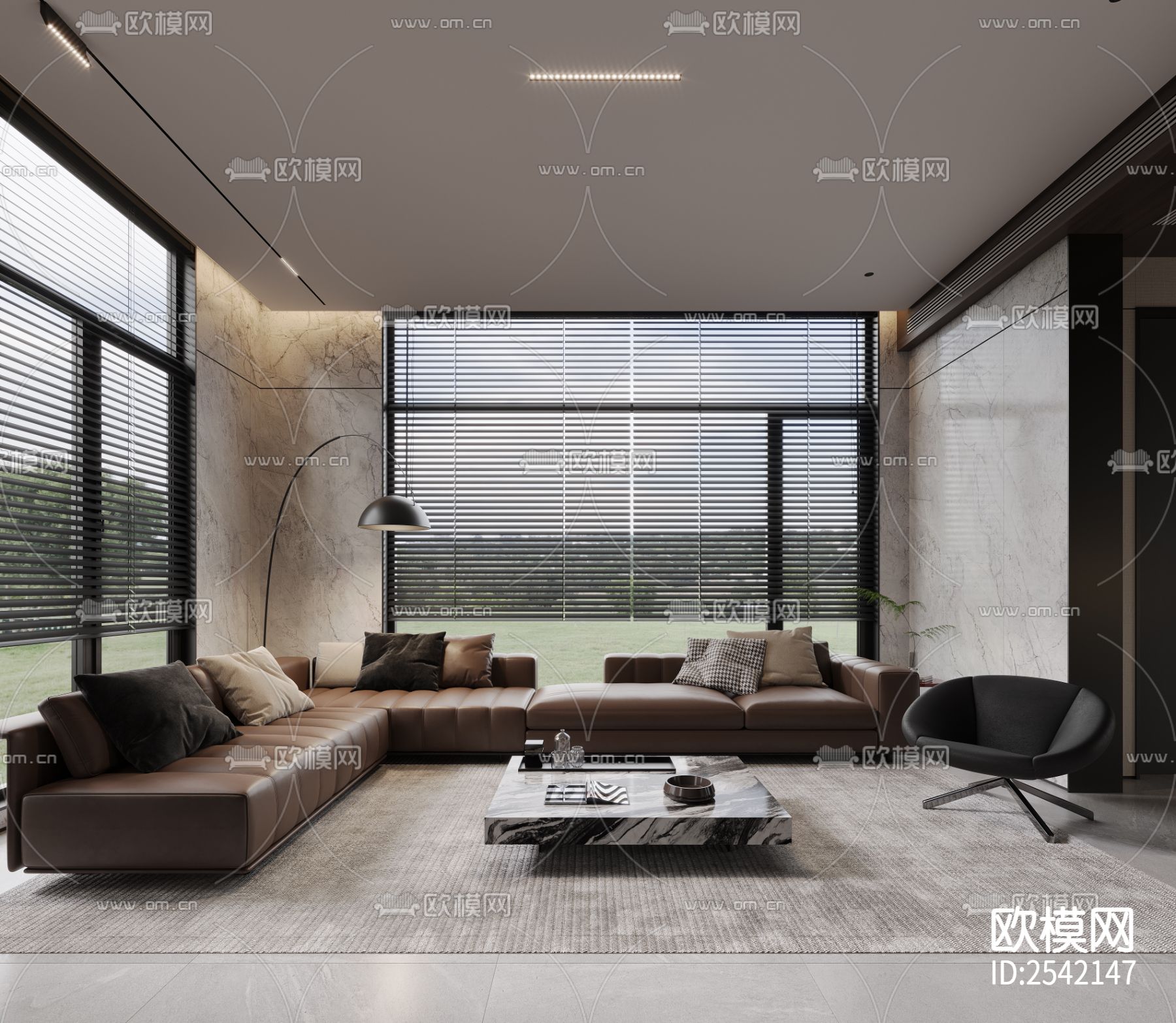 神木北站现代三层别墅cad施工图下载（渲染图1）