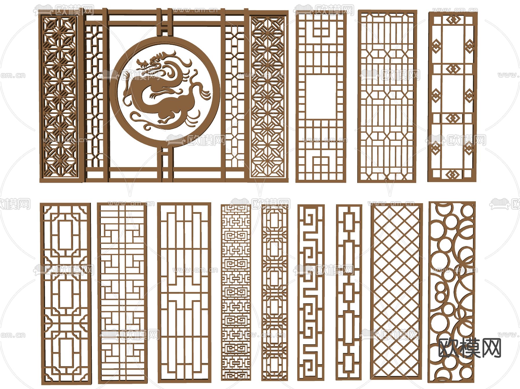 新中式屏风 缕空雕花隔断su模型下载（渲染图2）