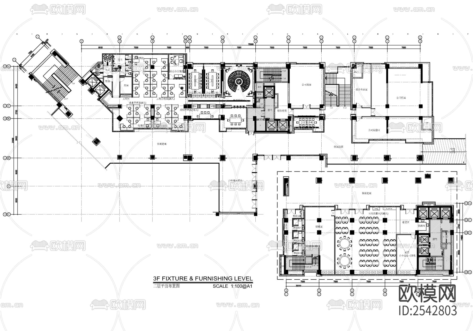 办公室cad施工图下载（渲染图6）
