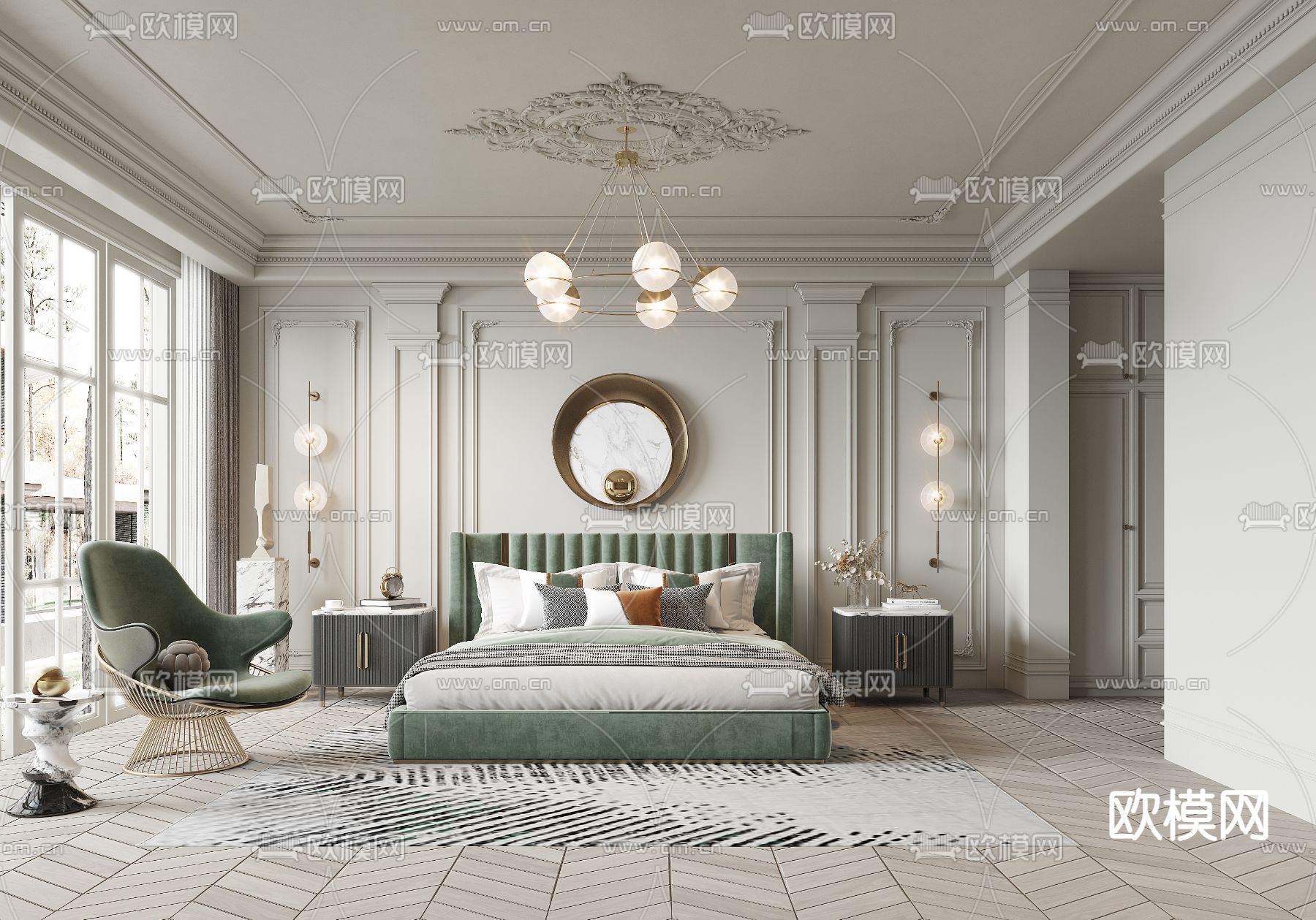 法式卧室3d模型下载（渲染图1）