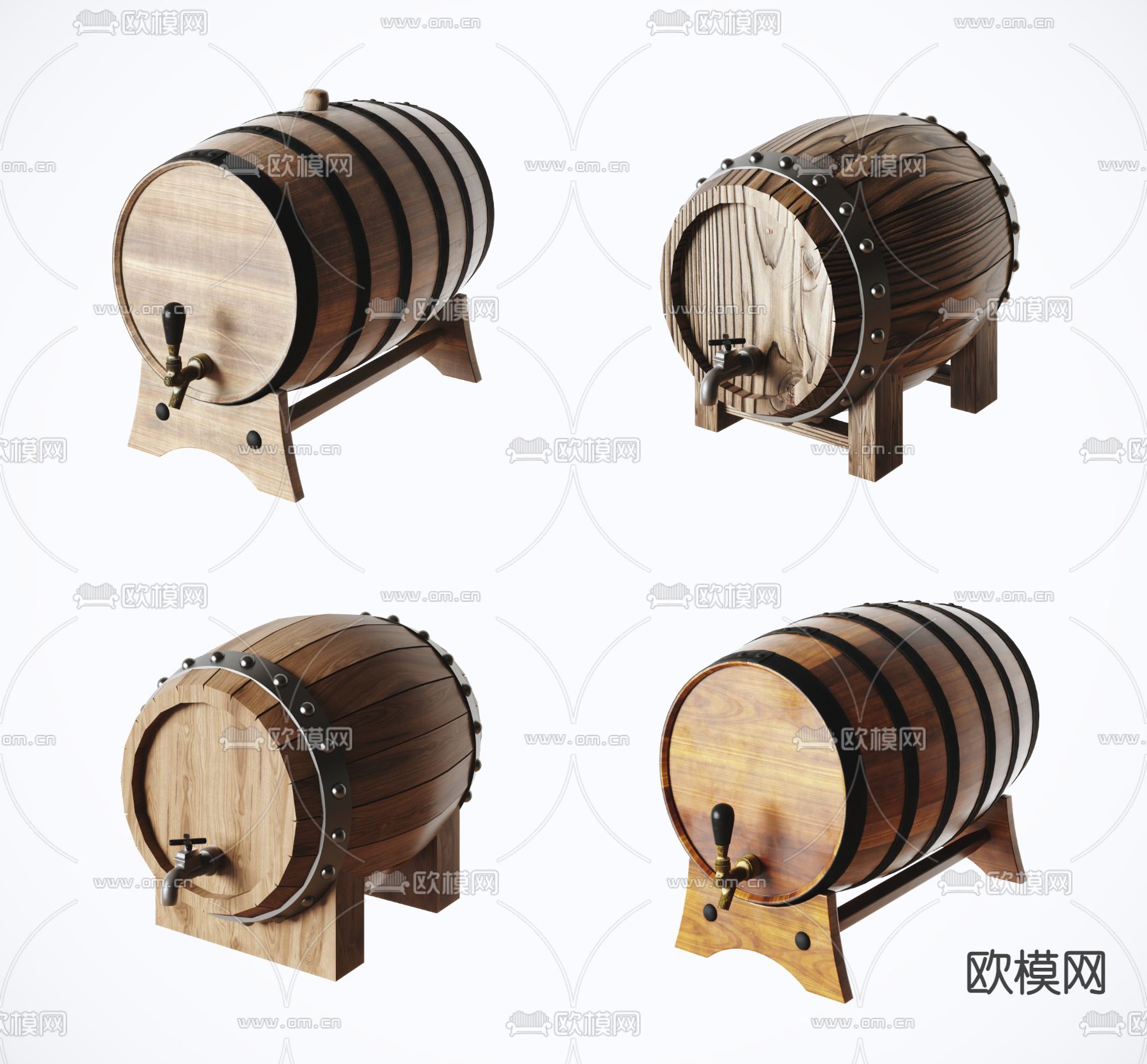 啤酒桶 木酒桶3d模型下载