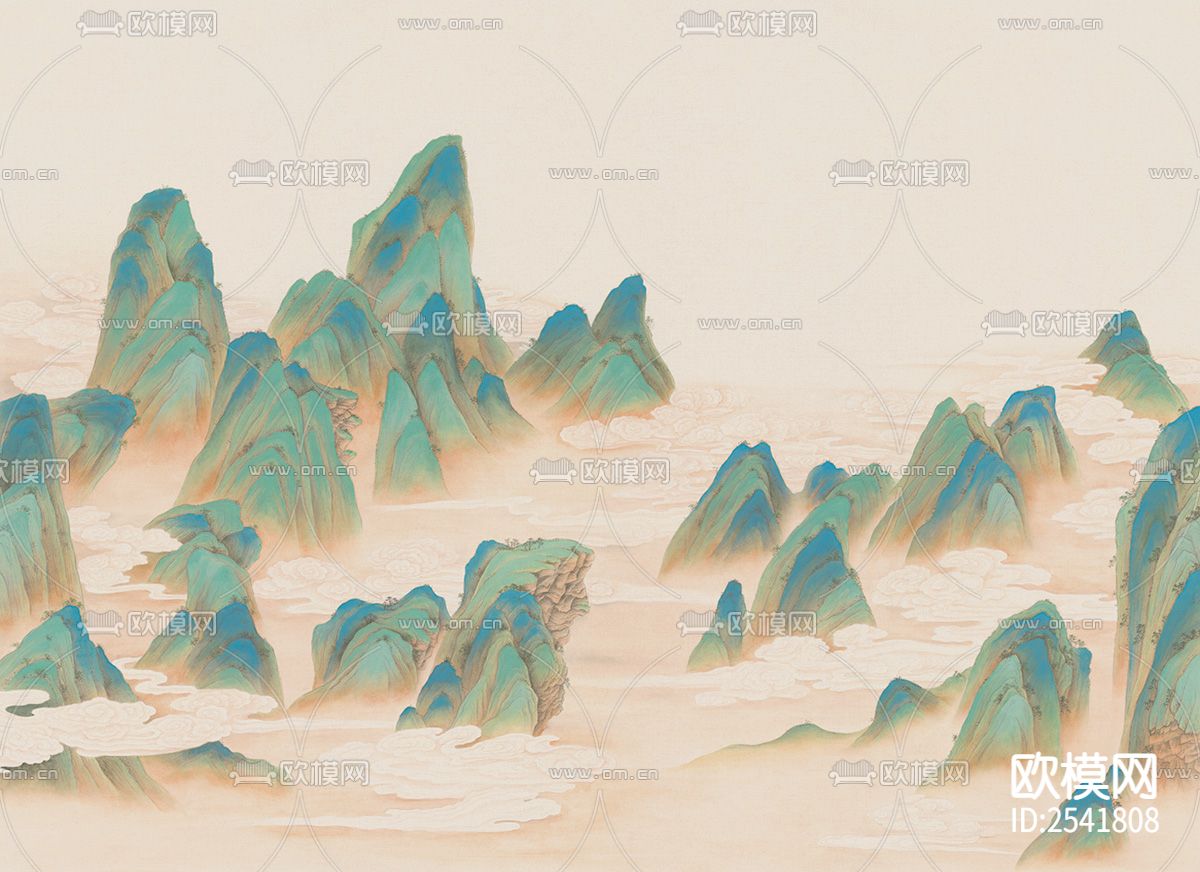 新中式 山水 青山绿水 山峰 壁画