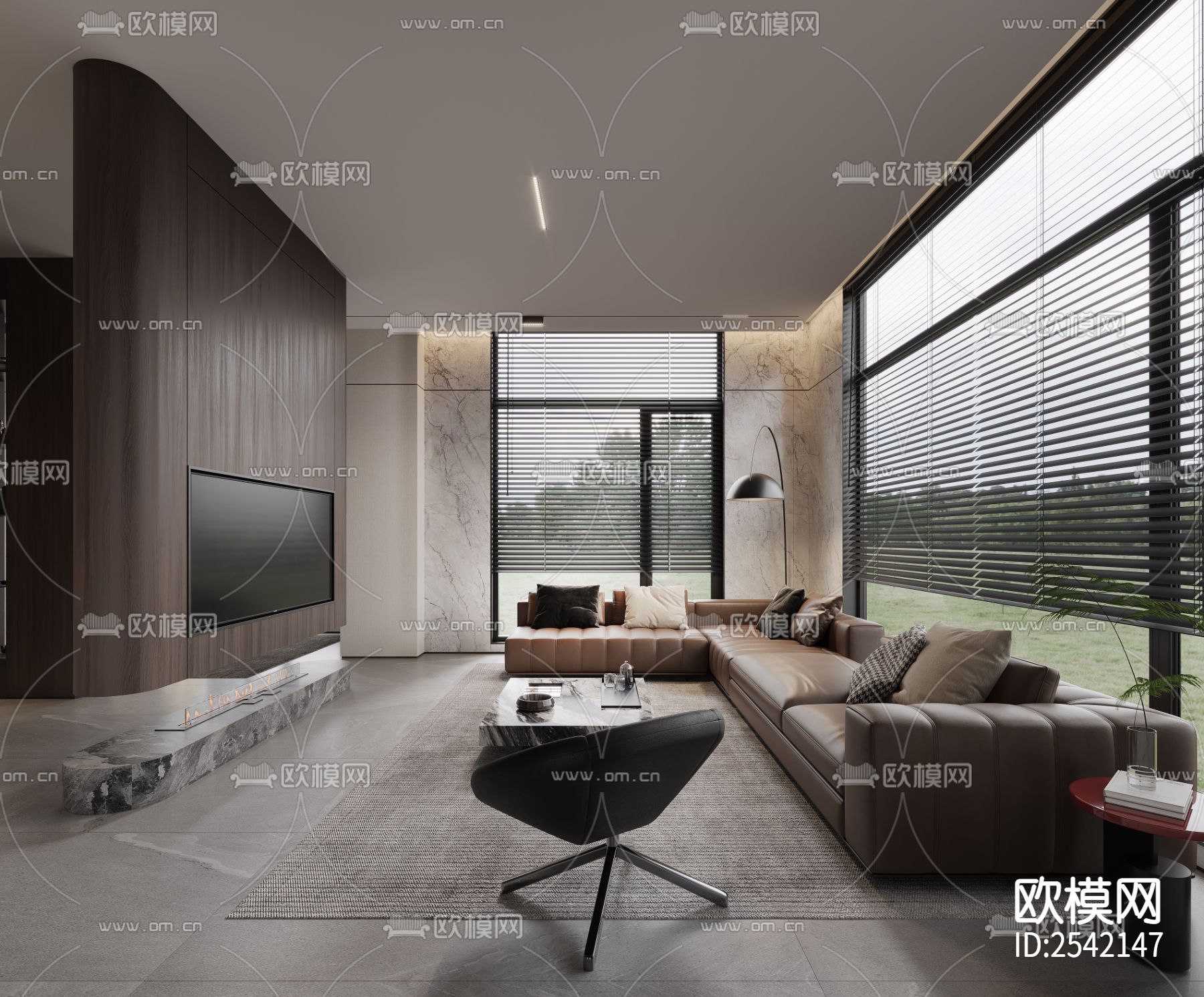 神木北站现代三层别墅cad施工图下载（渲染图3）