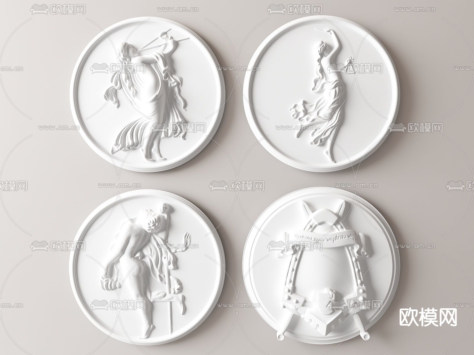 欧式雕花 女神浮雕 圆盘雕花su模型下载（渲染图1）