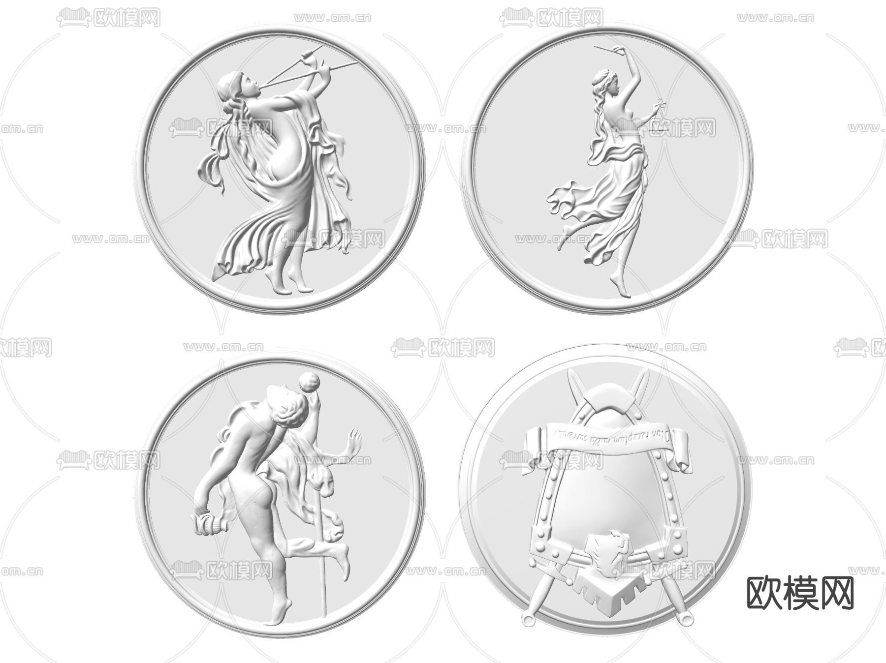 欧式雕花 女神浮雕 圆盘雕花su模型下载（渲染图2）