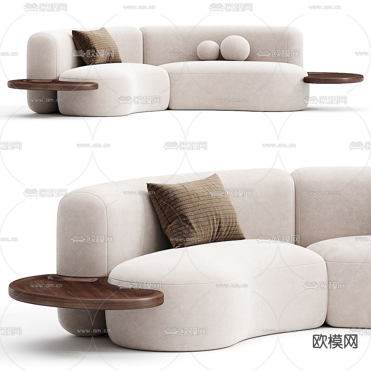 奶油风弧形沙发3d模型下载_ID13049714_3dmax免费模型-欧模网