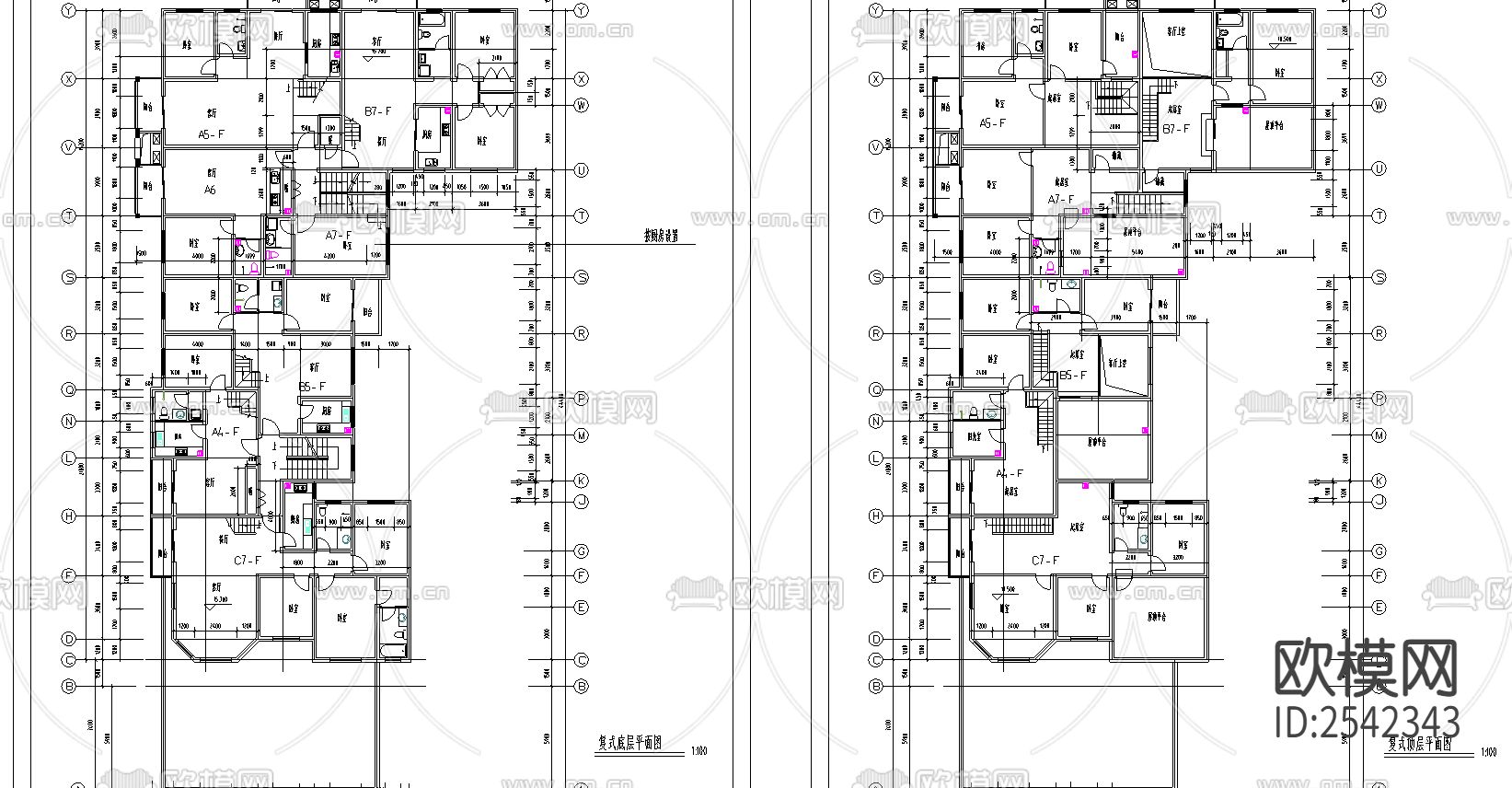 小区平层cad平面布置图下载（渲染图2）