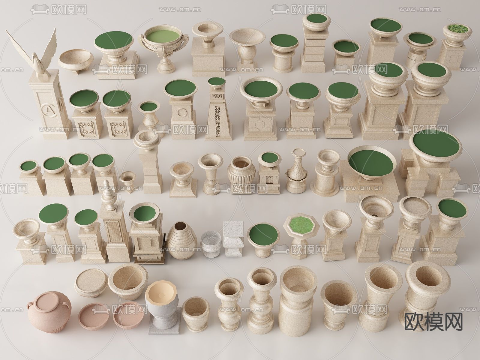 欧式花钵 花盆 花樽 盆景 花坛su模型下载（渲染图1）