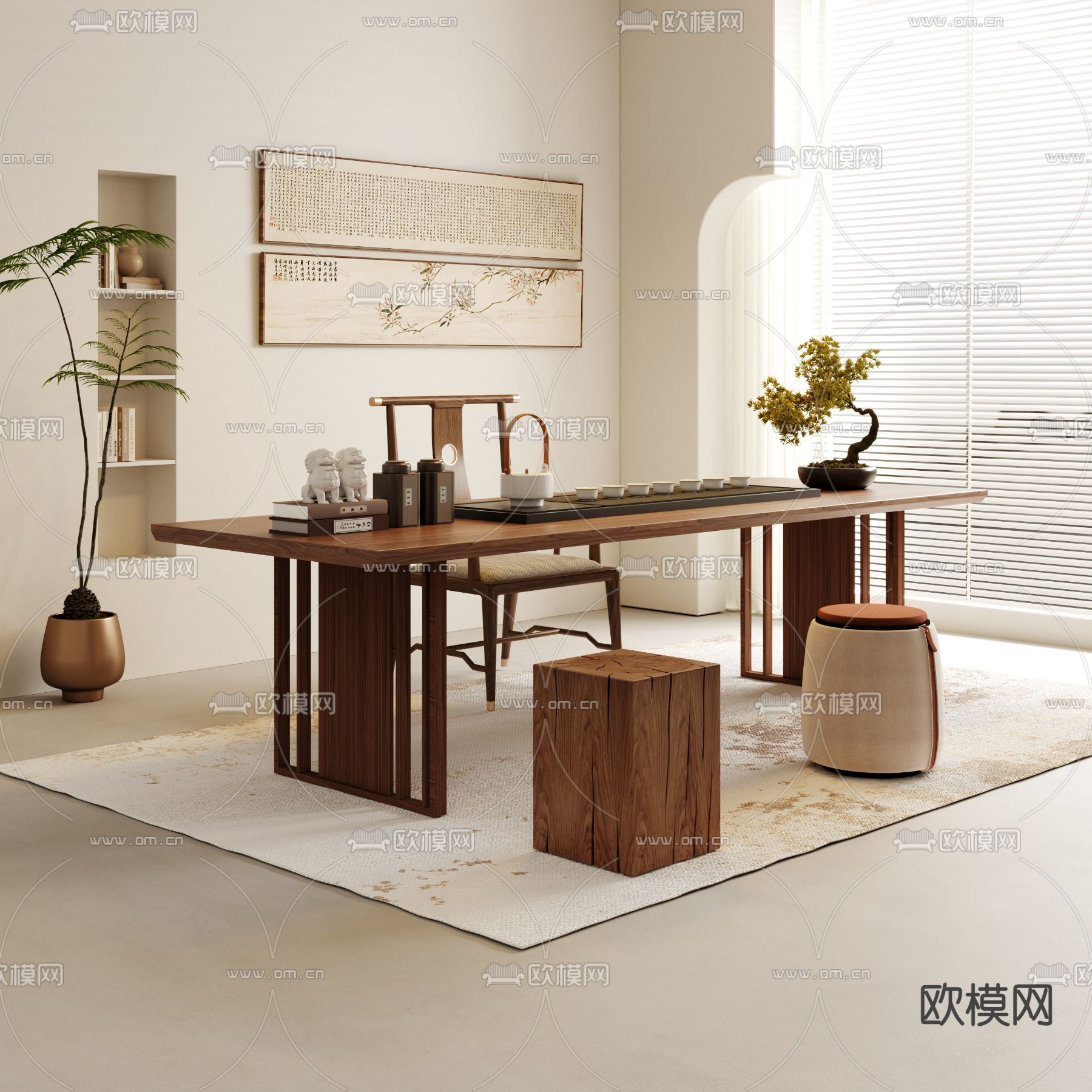 新中式茶桌 茶台3d模型下载