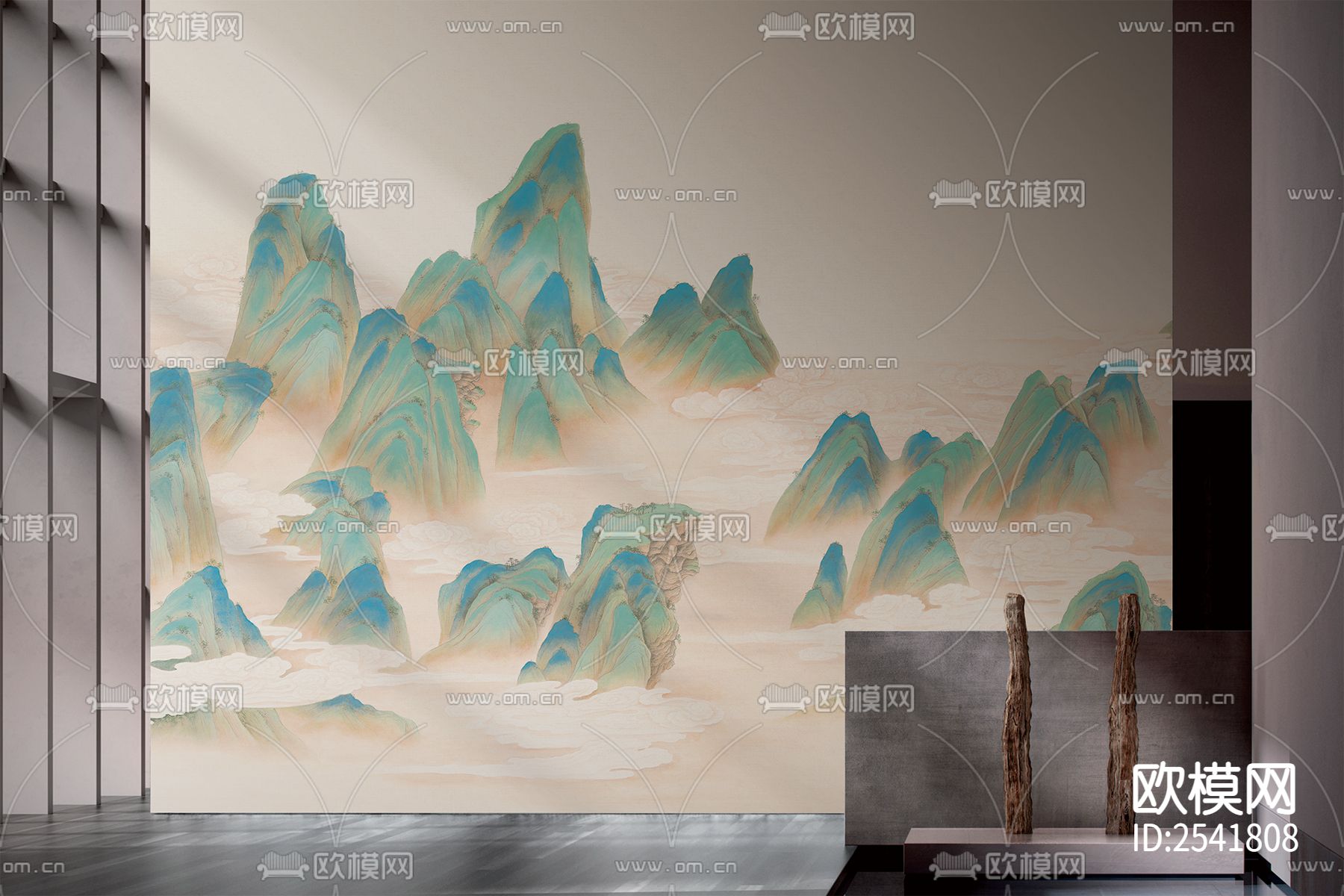 新中式 山水 青山绿水 山峰 壁画