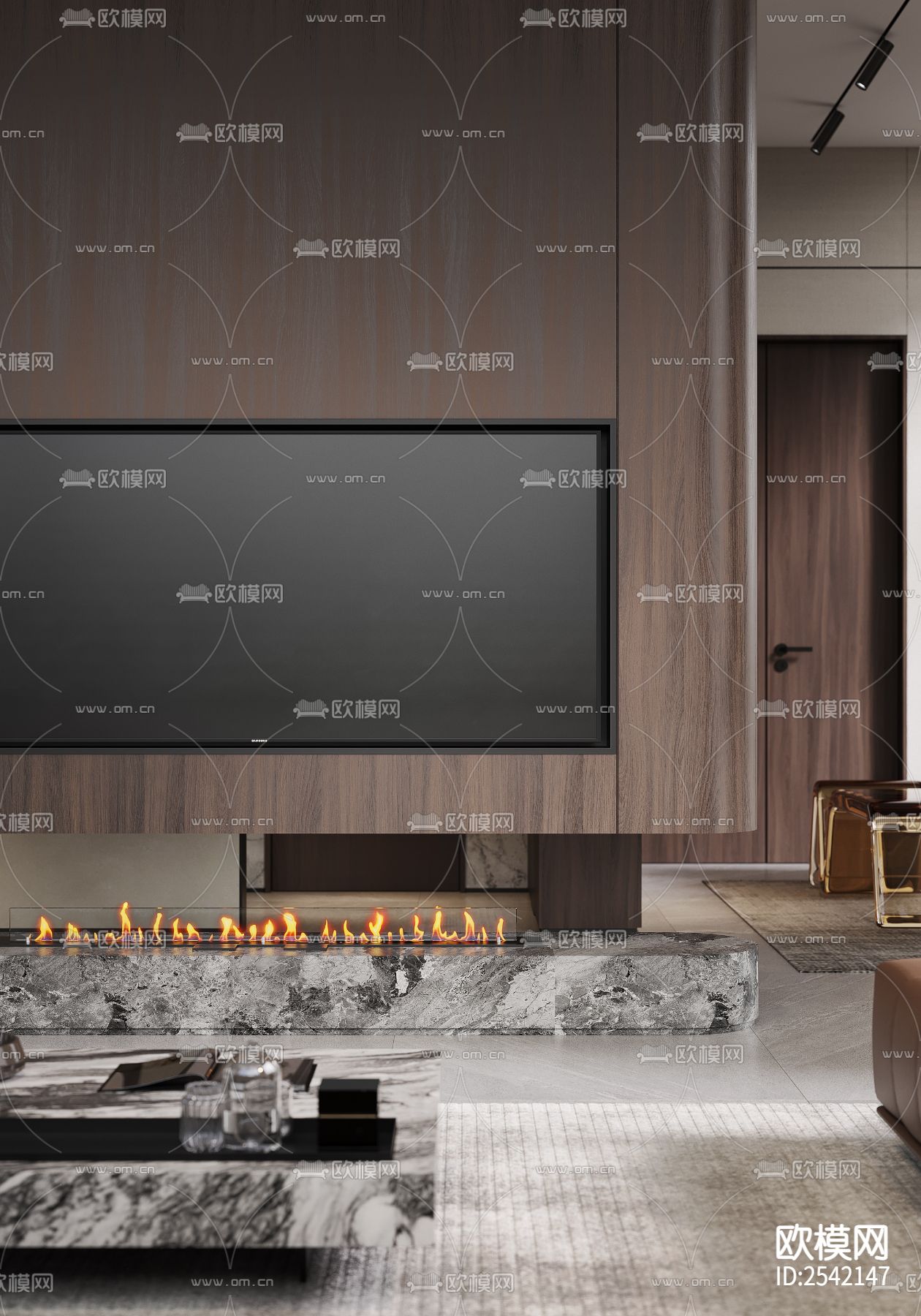 神木北站现代三层别墅cad施工图下载（渲染图2）