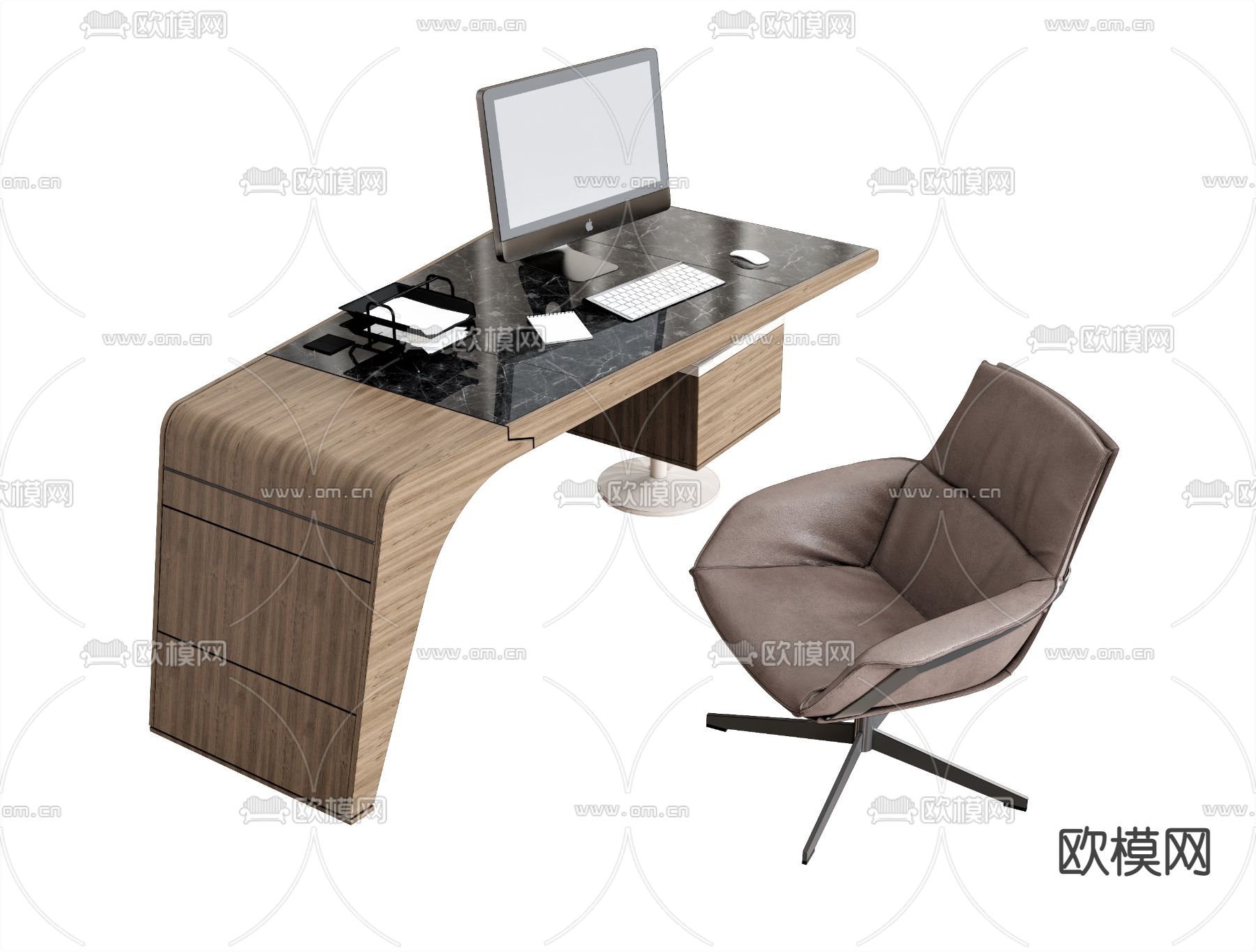 现代办公桌椅班台su模型下载（渲染图1）