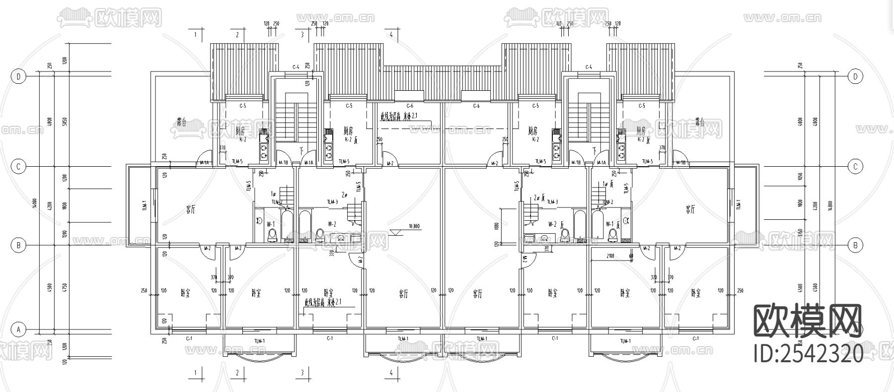 小区平层cad平面布置图下载（渲染图1）