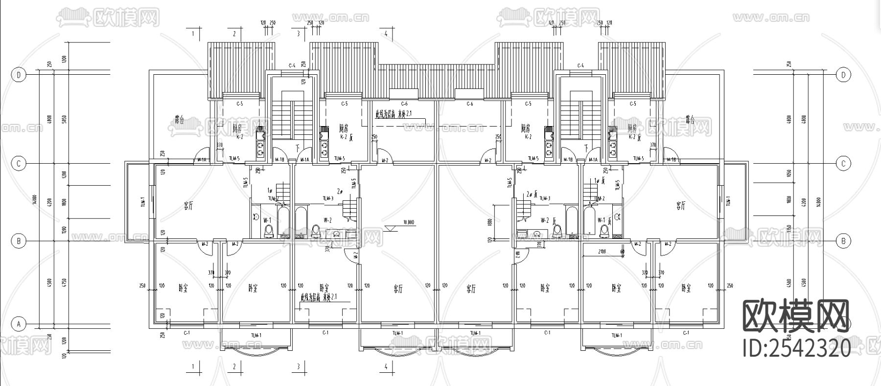 小区平层cad平面布置图下载（渲染图2）