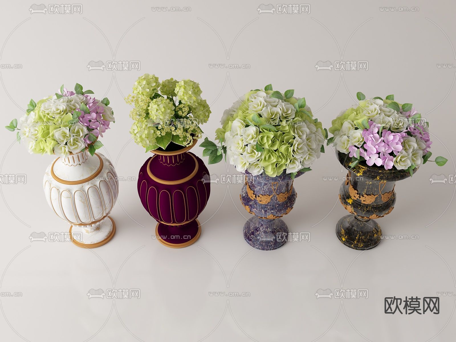 欧式花钵 花盆 花樽 盆景 花罐 花瓶su模型下载（渲染图1）