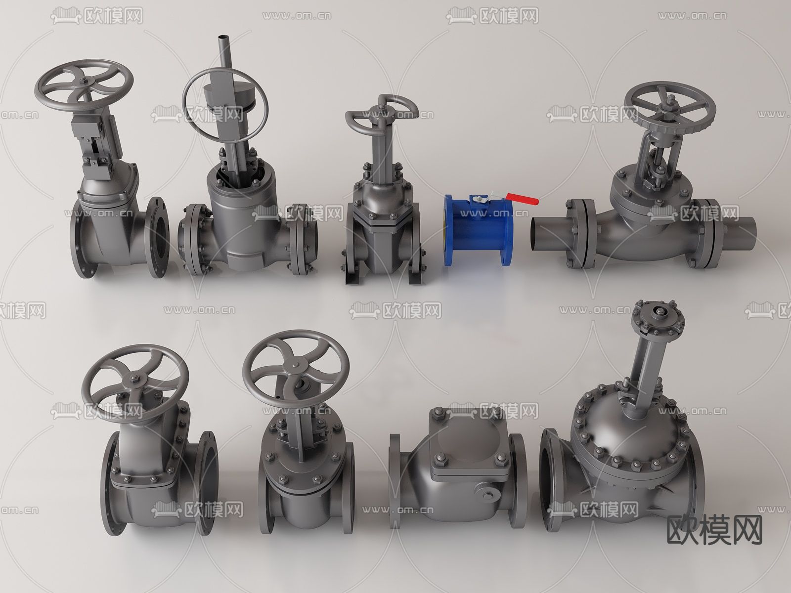 现代工业器材 金属管道阀门 球形阀门 水闸阀门su模型下载（渲染图1）