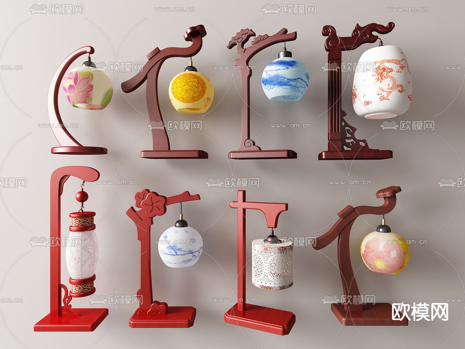 中式台灯 雕花台灯 灯盏台灯 禅意台灯su模型下载（渲染图1）