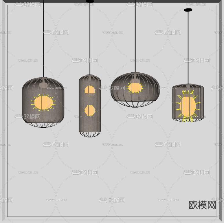 侘寂吊灯su模型下载（渲染图2）