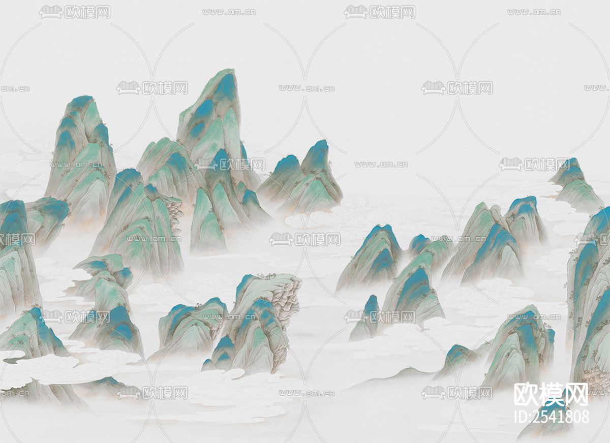 新中式 山水 青山绿水 山峰 壁画