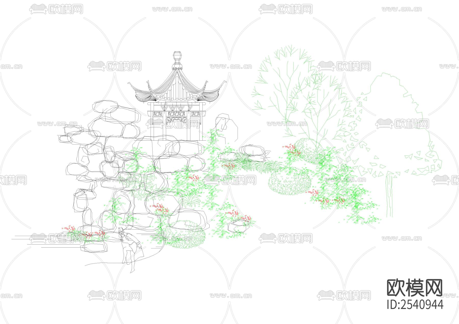 假山立面图节点大样下载（渲染图1）