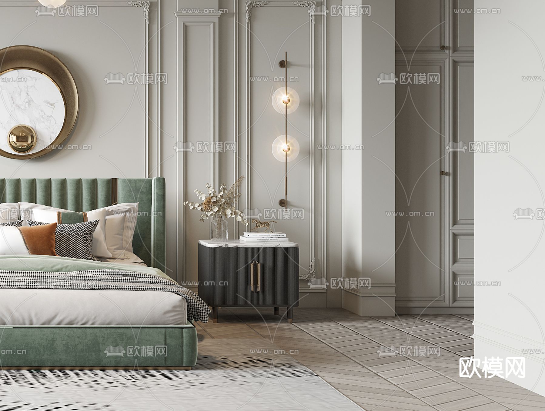 法式卧室3d模型下载（渲染图2）