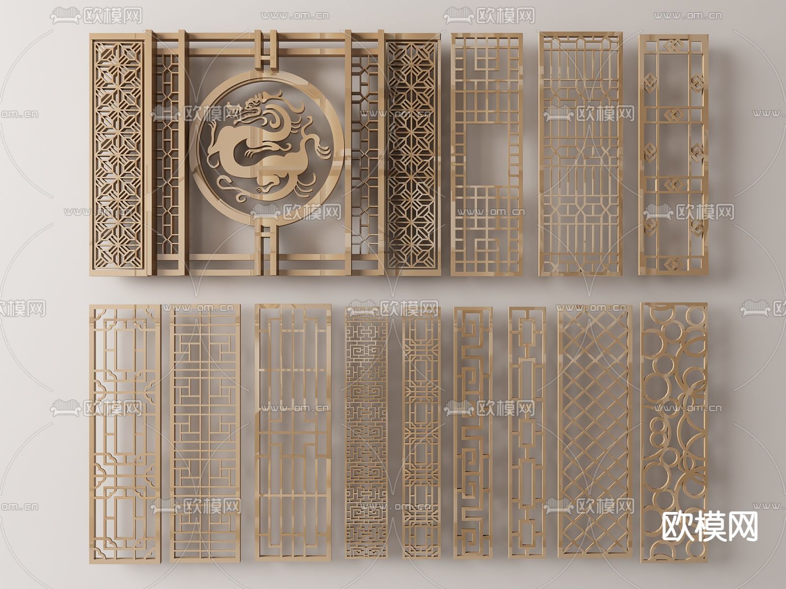 新中式屏风 缕空雕花隔断su模型下载（渲染图1）