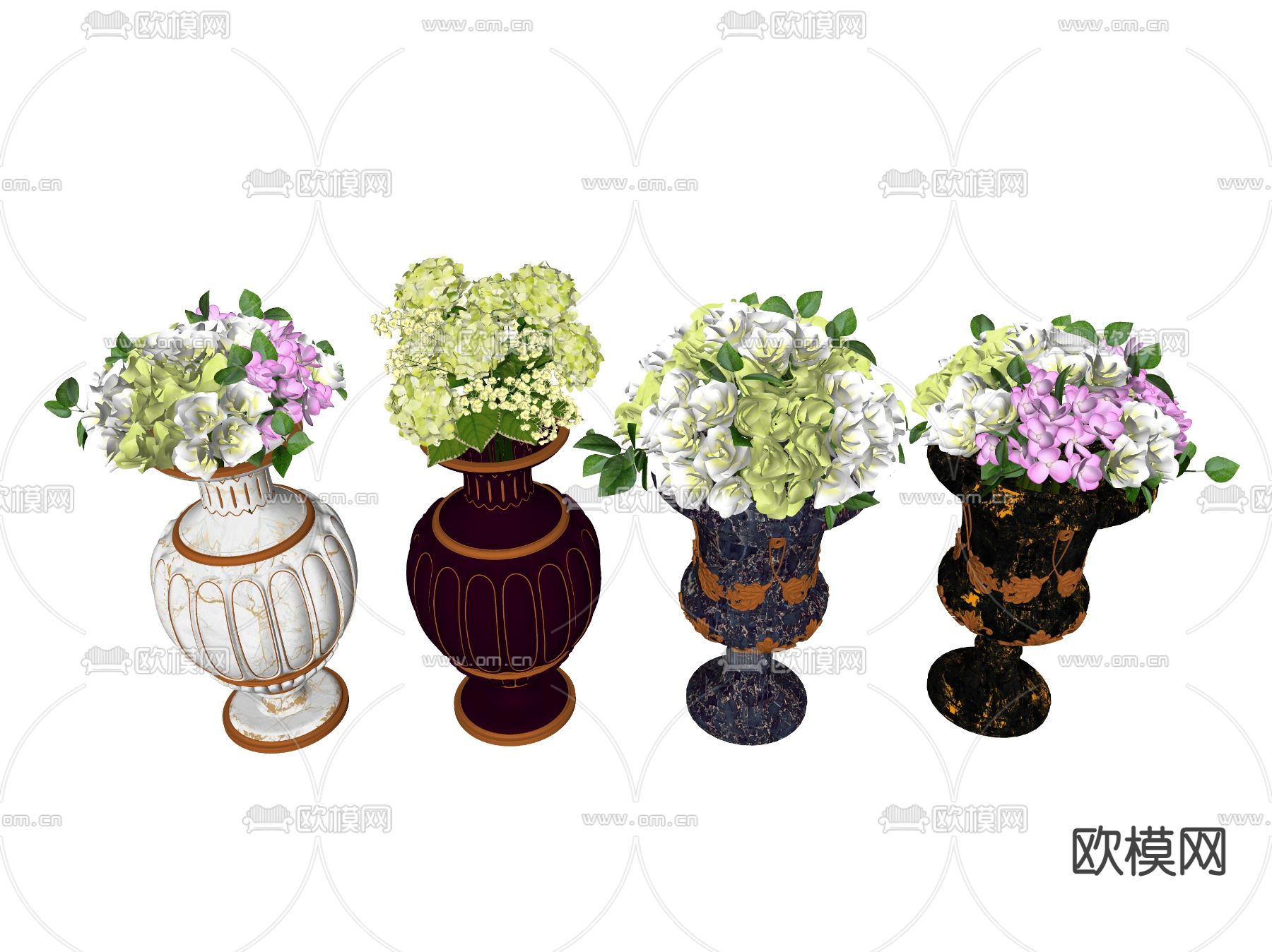 欧式花钵 花盆 花樽 盆景 花罐 花瓶su模型下载（渲染图2）