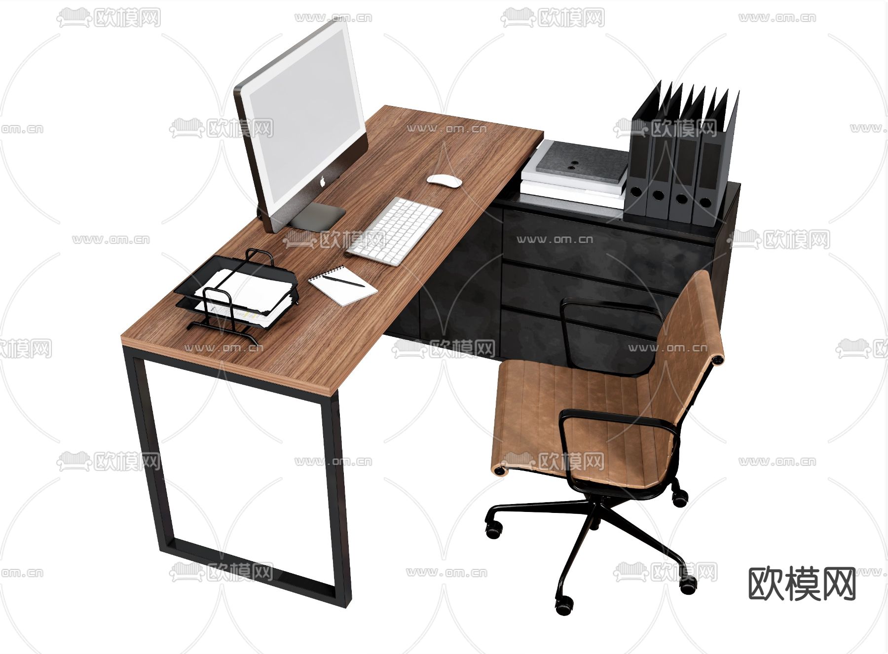 现代办公桌椅班台su模型下载（渲染图1）