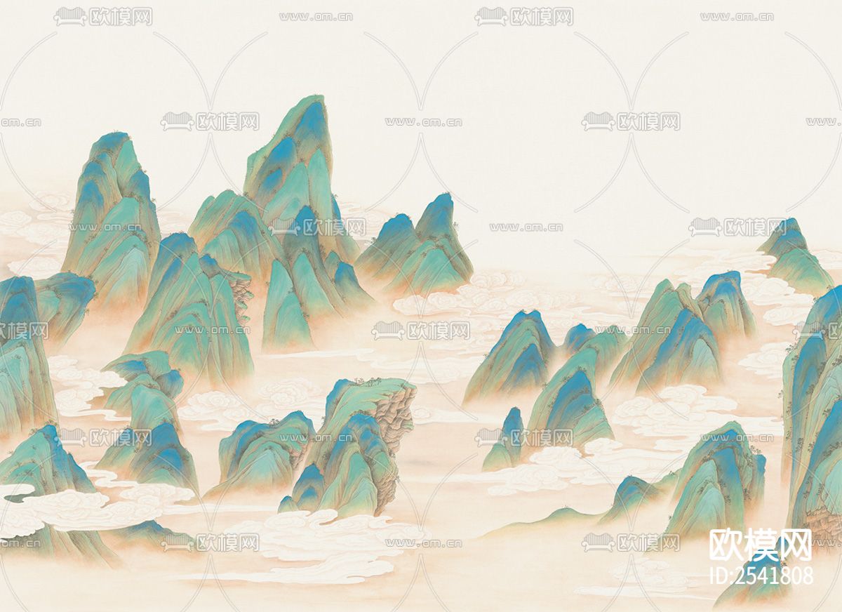 新中式 山水 青山绿水 山峰 壁画