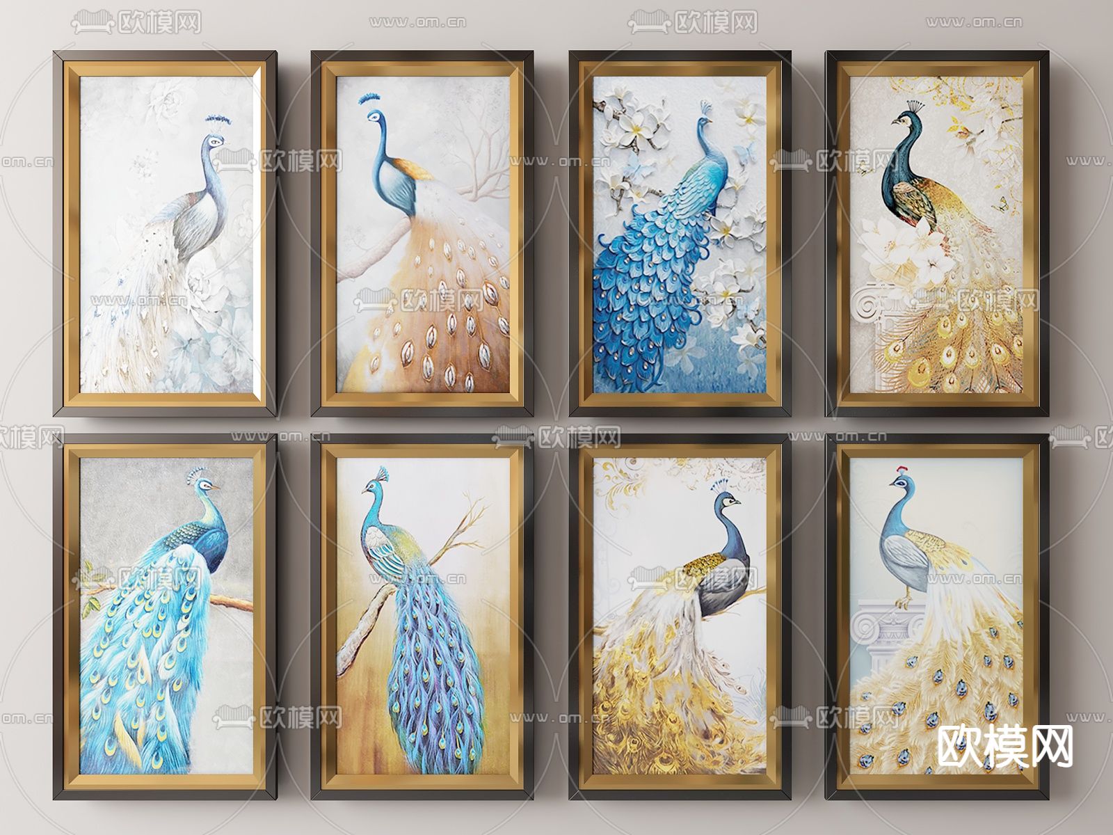 轻奢装饰挂画 孔雀挂画su模型下载（渲染图1）