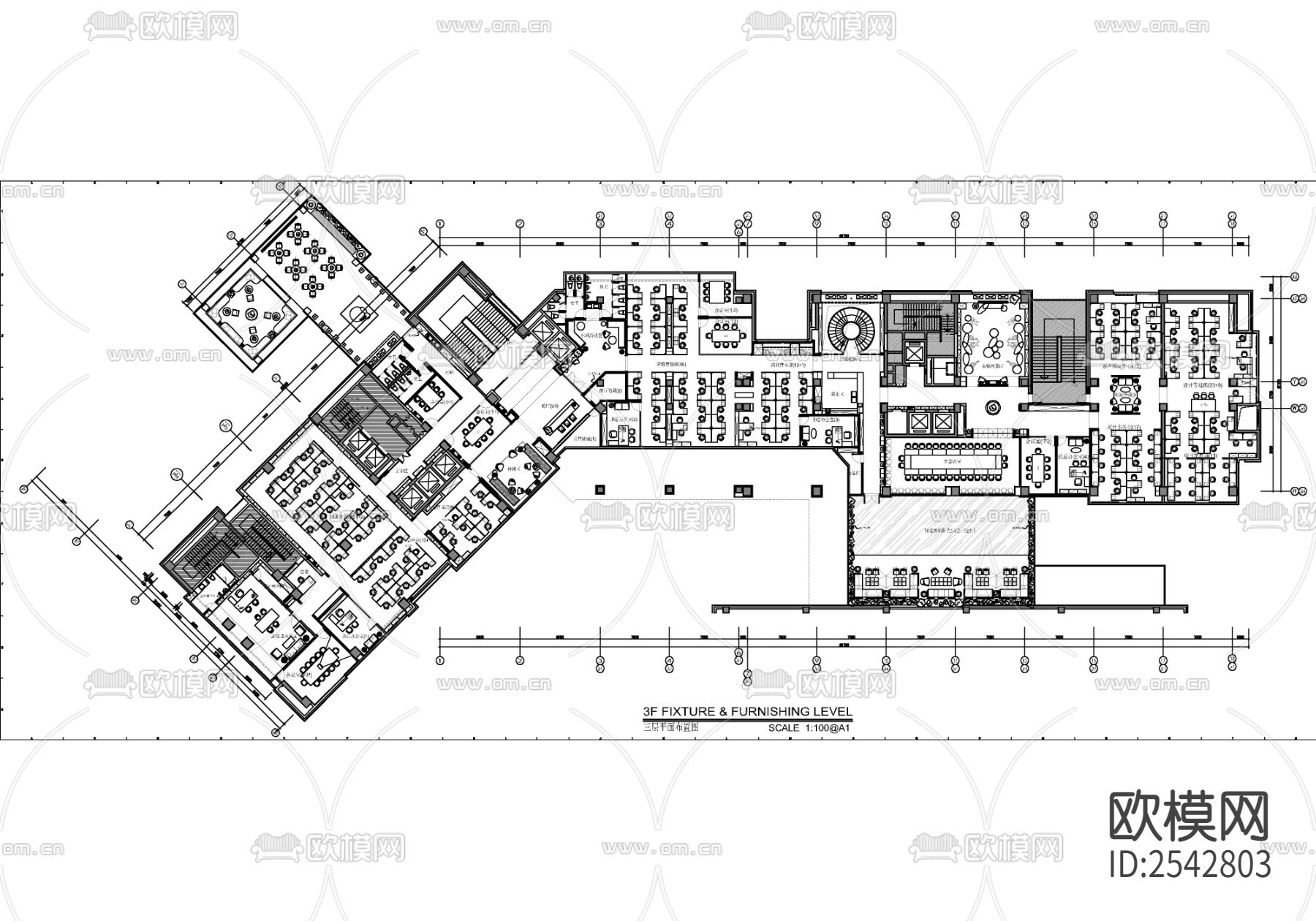 办公室cad施工图下载（渲染图1）