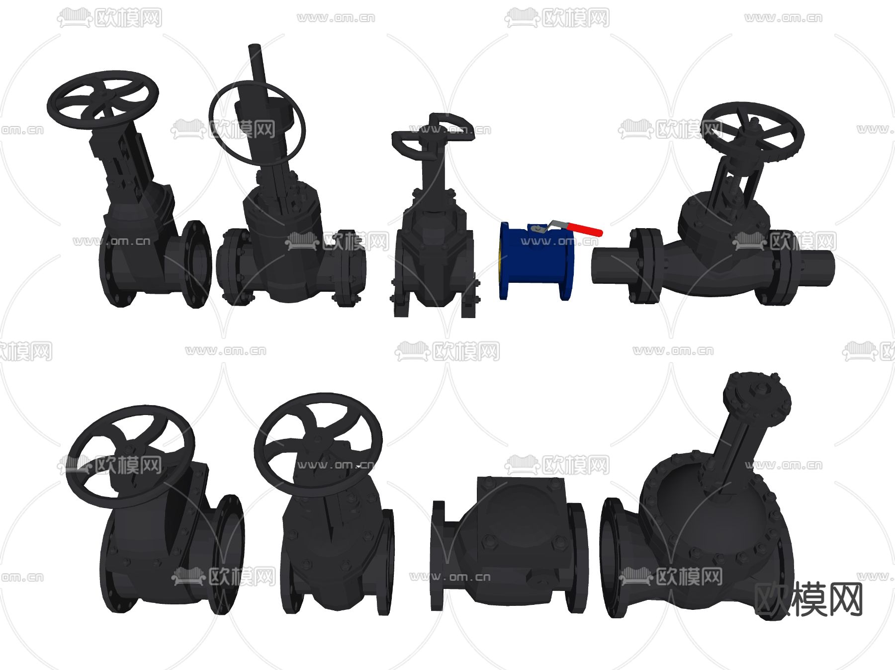 现代工业器材 金属管道阀门 球形阀门 水闸阀门su模型下载（渲染图2）