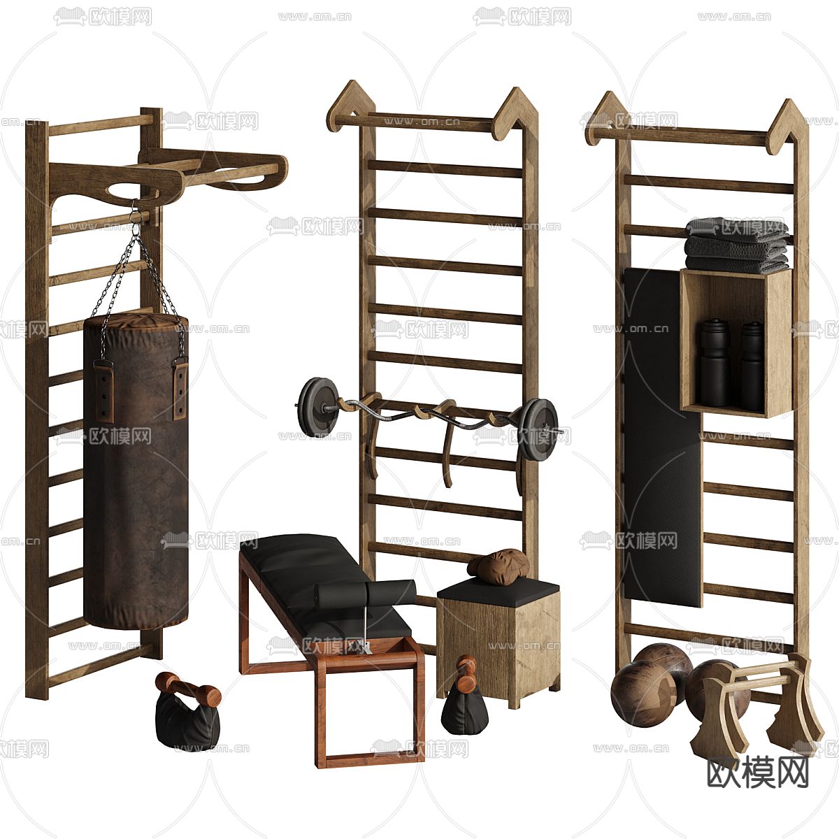 拳击沙袋 哑铃 健身器材3d模型下载（渲染图3）