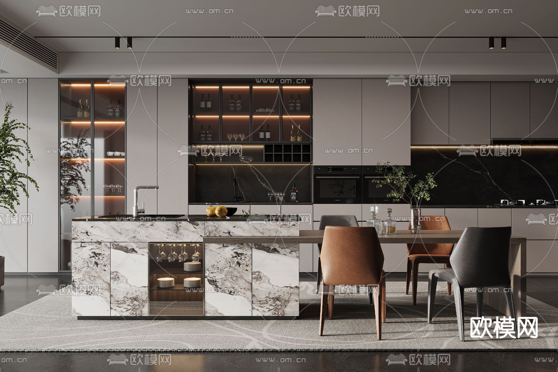 高级灰餐厅3d模型下载