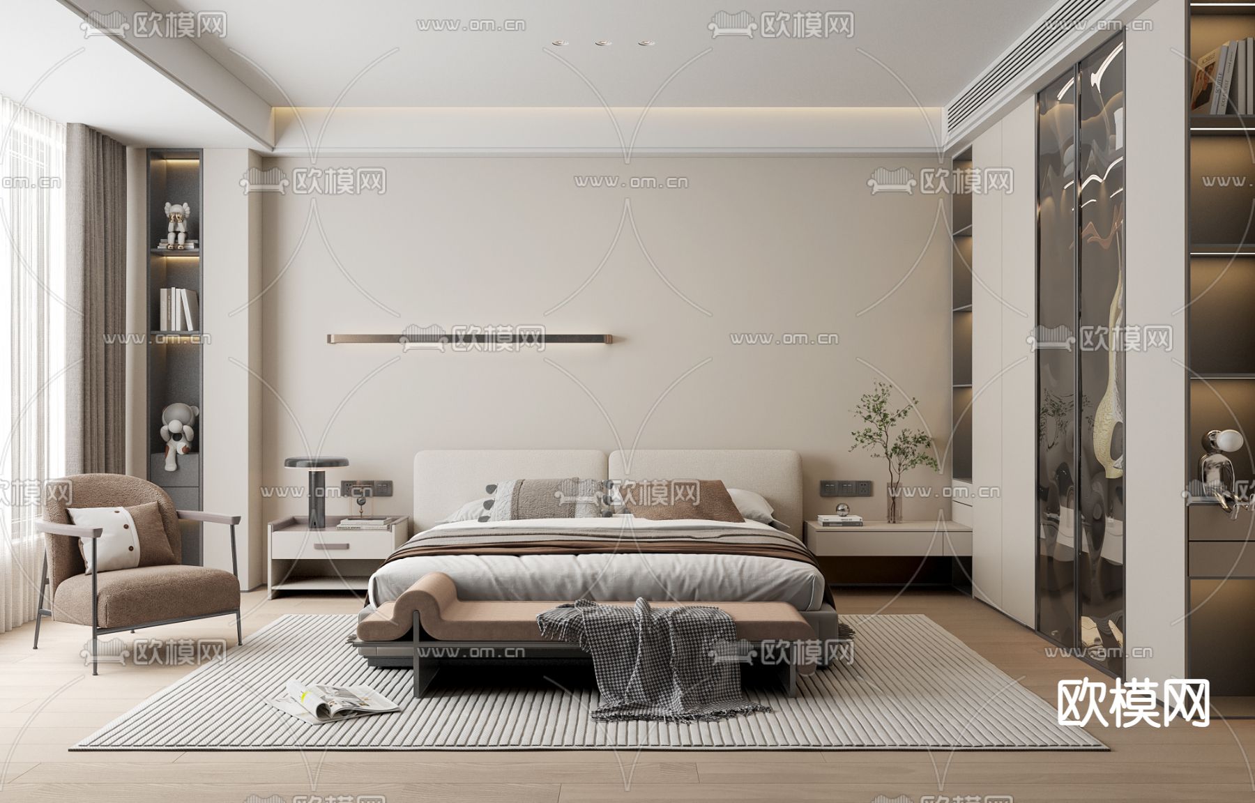 现代卧室 主卧3d模型下载_ID13051907_3dmax免费模型-欧模网