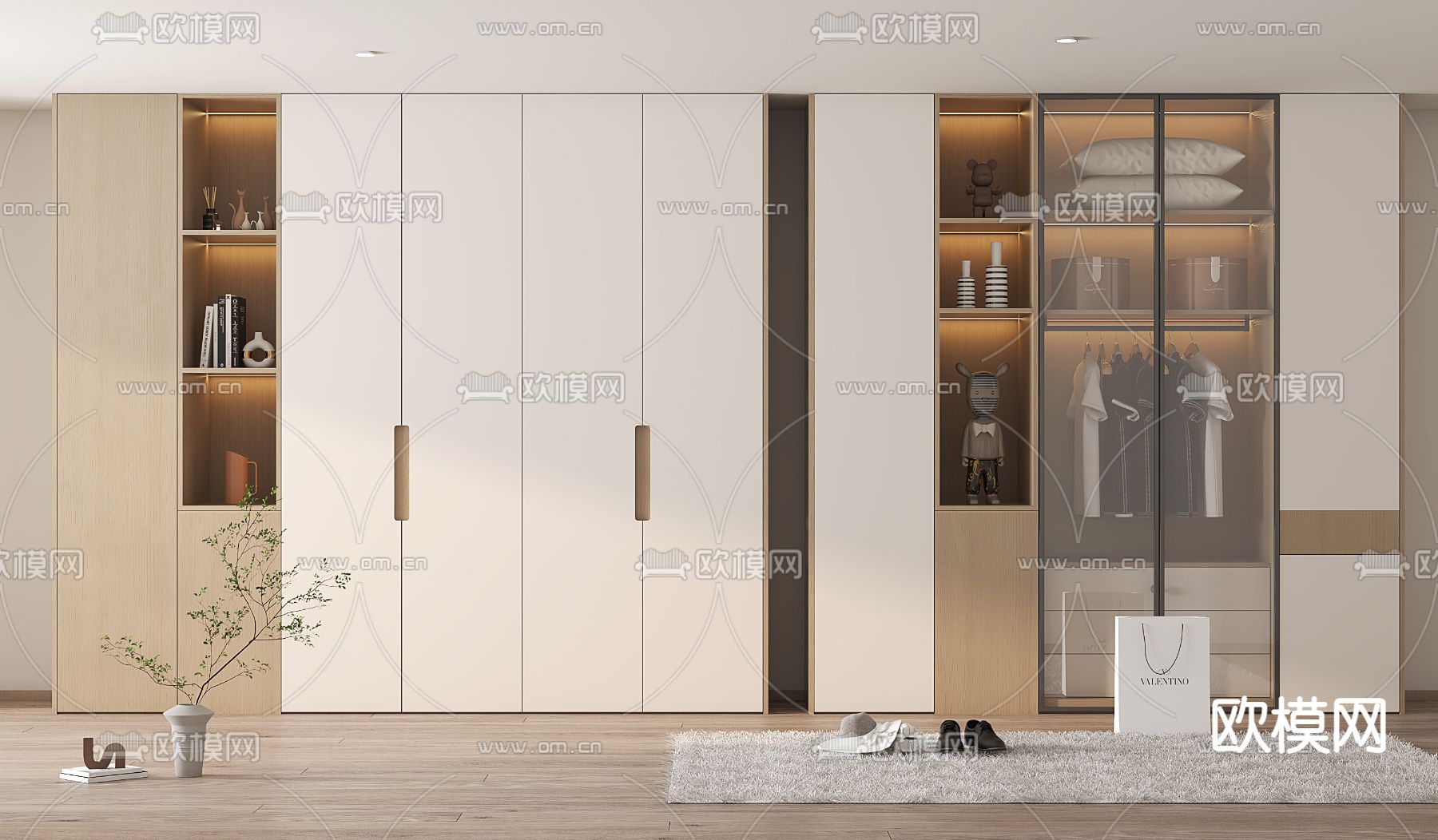 奶油风衣柜3d模型下载