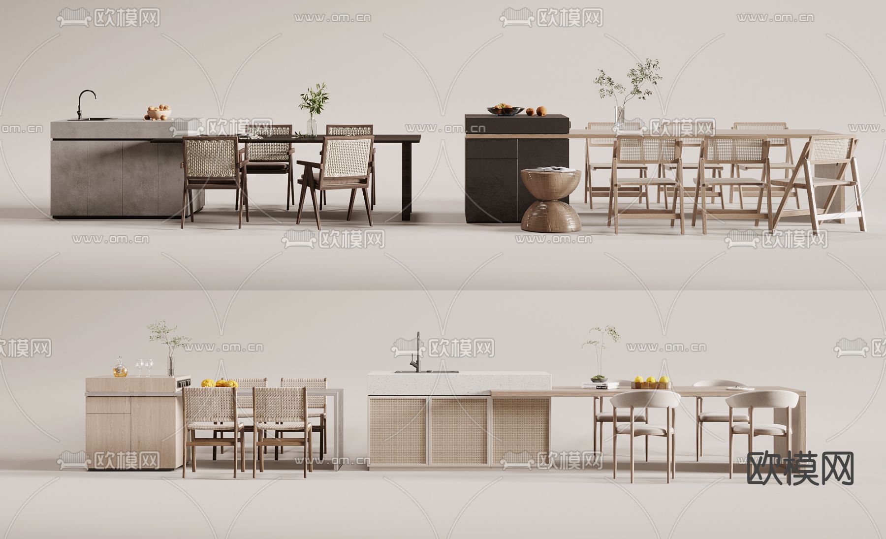 岛台餐桌椅3d模型下载