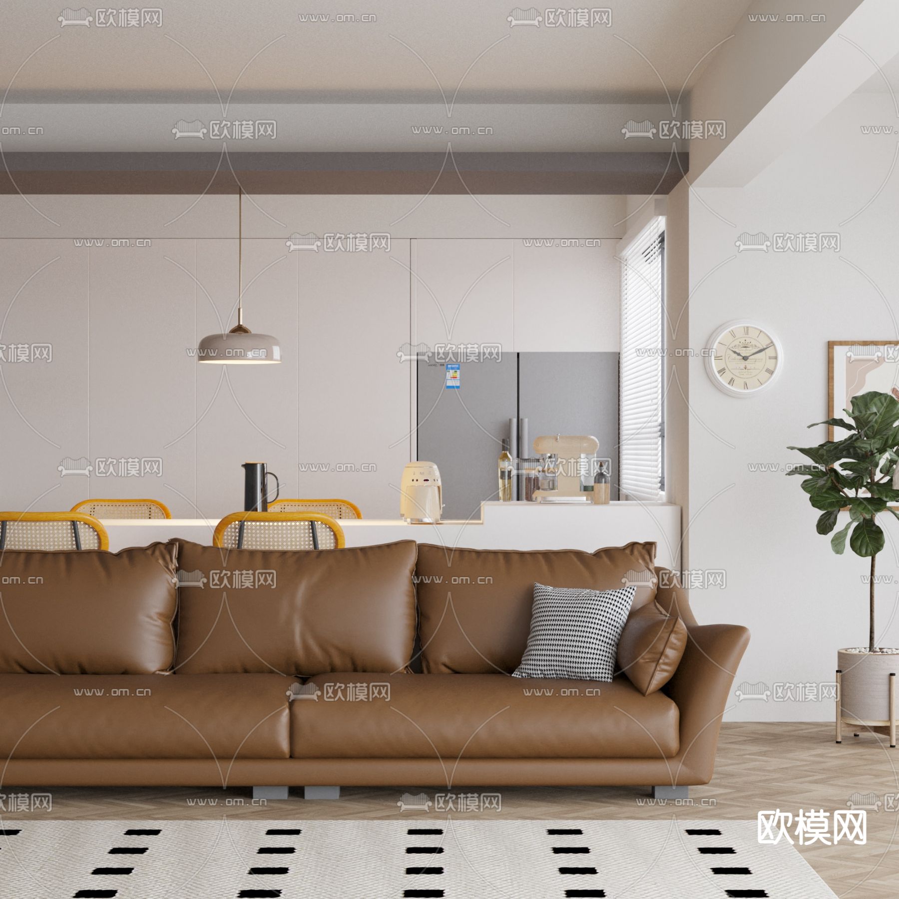 皮革沙发 软体沙发 三人沙发3d模型下载（渲染图3）