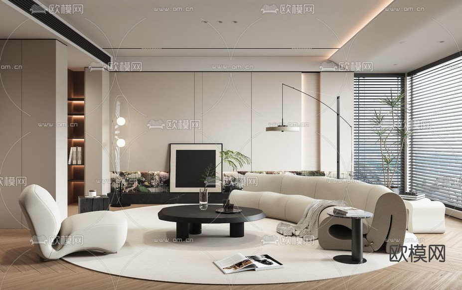 现代客厅3d模型下载