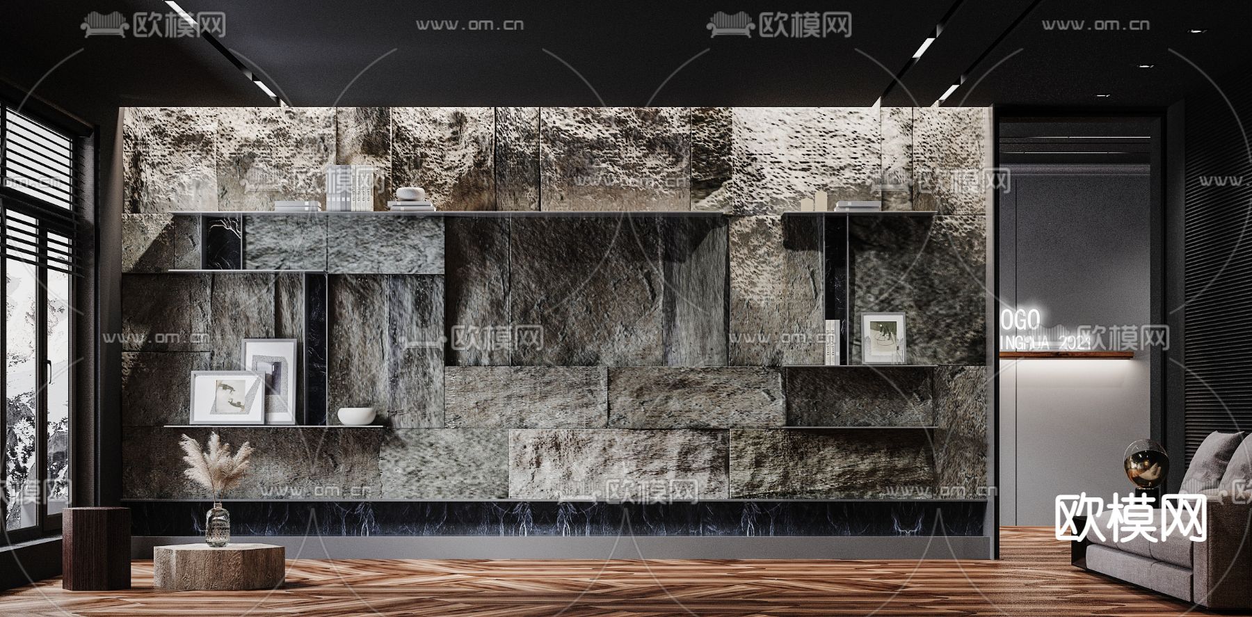 岩石背景墙3d模型