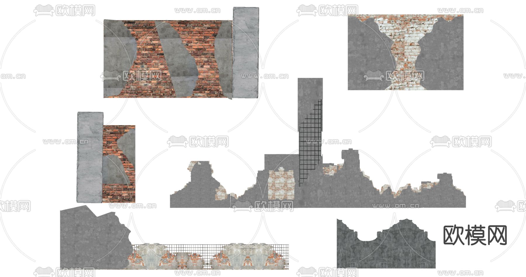 破损墙面 水泥破墙 水泥砖墙su模型下载（渲染图2）